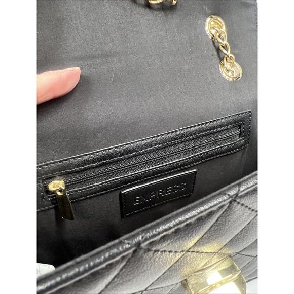 Express Black￼ Purse Adjustable  Shoulder Bag Gold Chain - Picture 7 of 7